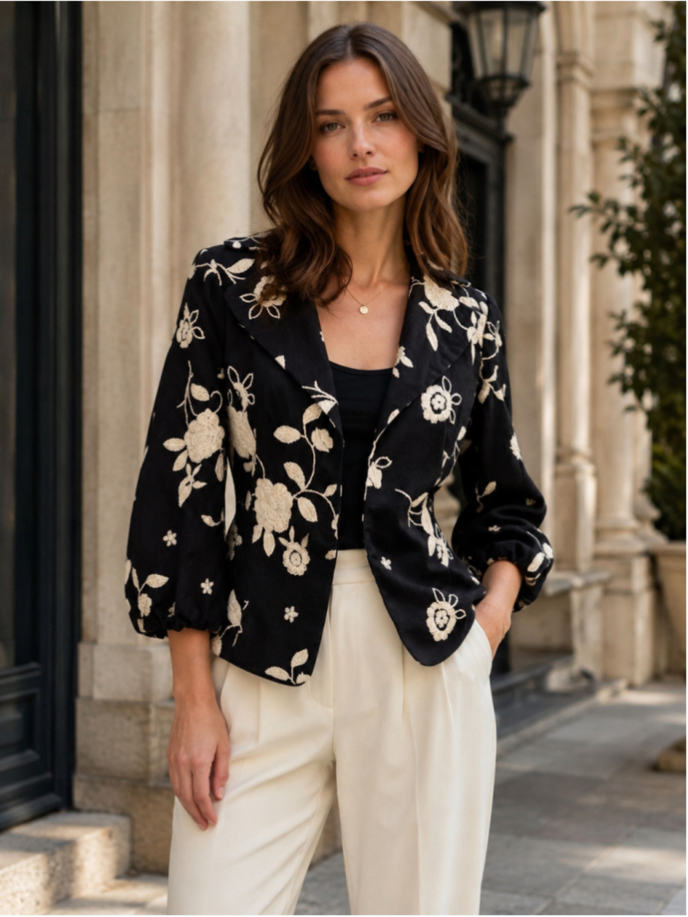 Anthracite Blazer Women’s 8 Linen Floral Embroidery Cottagecore Academia Black